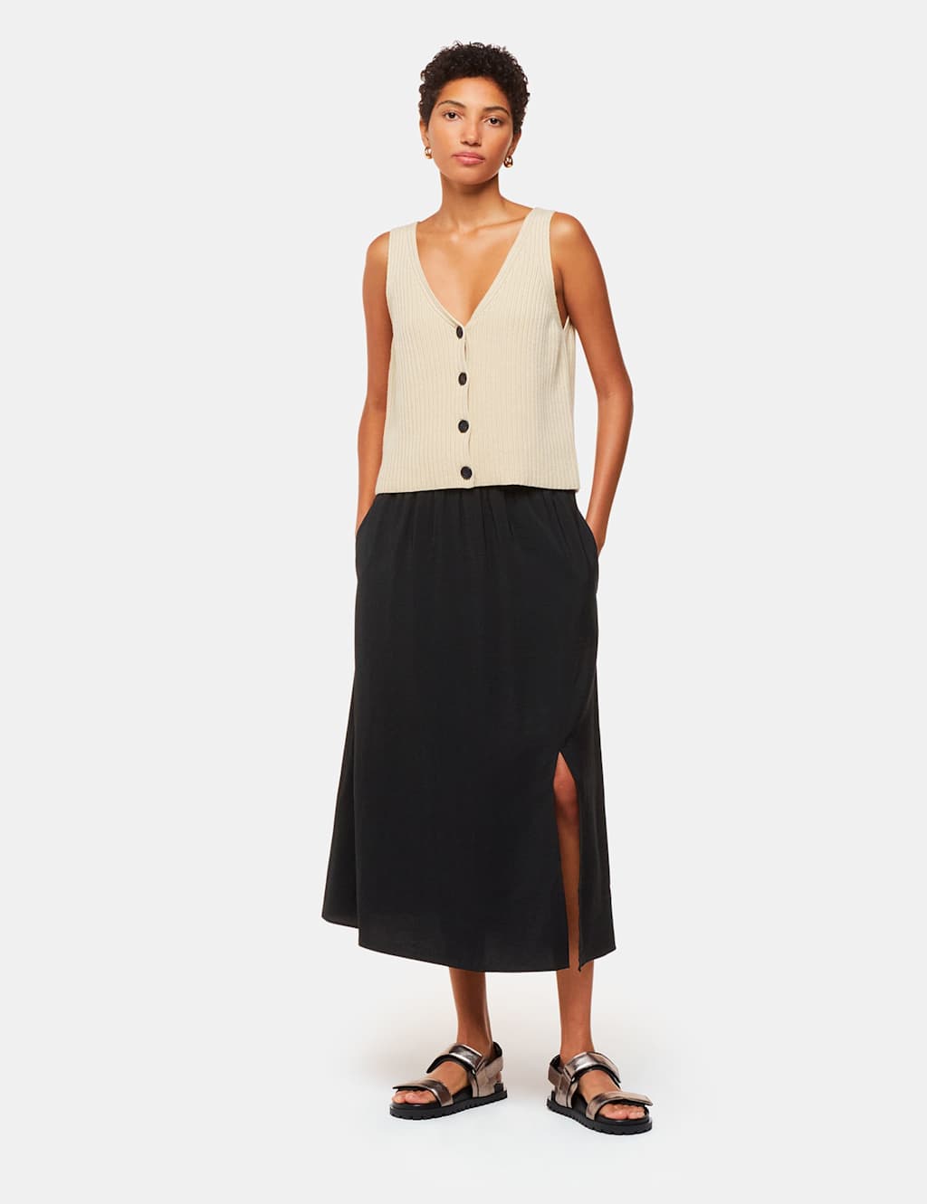 Side Split Midi A-Line Skirt