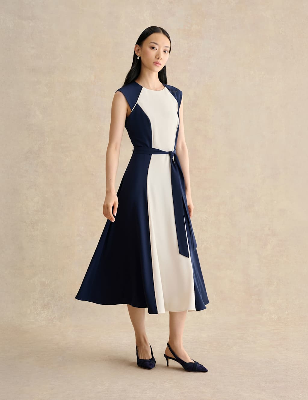 Hobbs Women's Colour Block Midi Skater Dress - 8 - Dark Navy Mix - Available at M&S