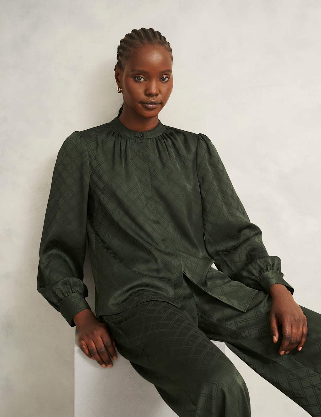 HOBBS Printed Relaxed Blouse Green