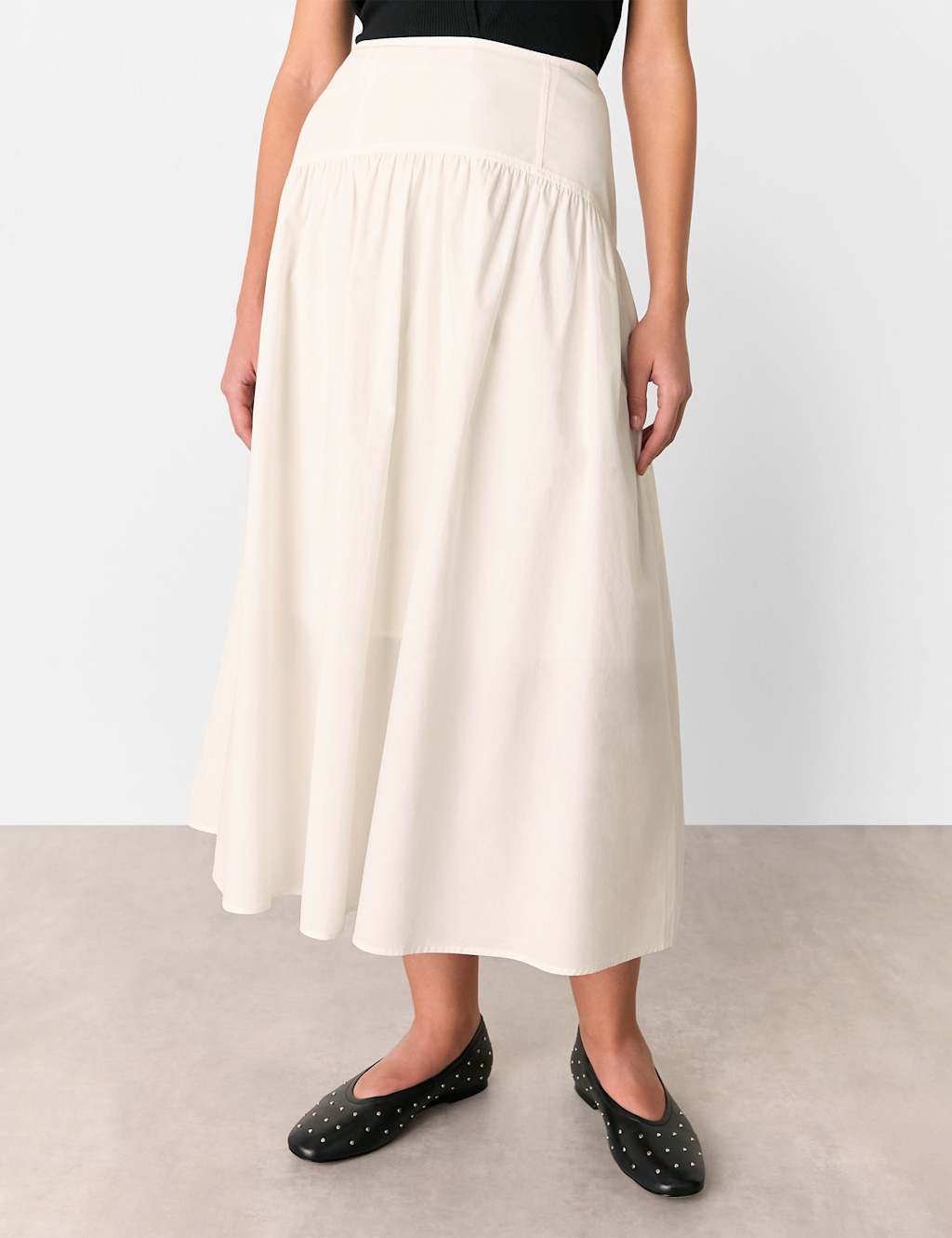 Pure Cotton Waisted Midi A-Line Skirt