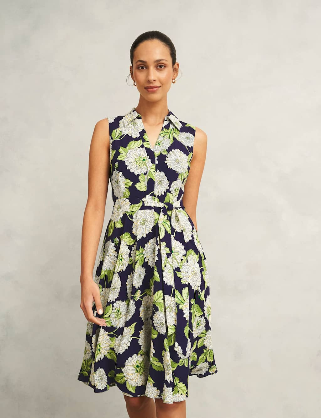 Floral Collared Knee Length Skater Dress