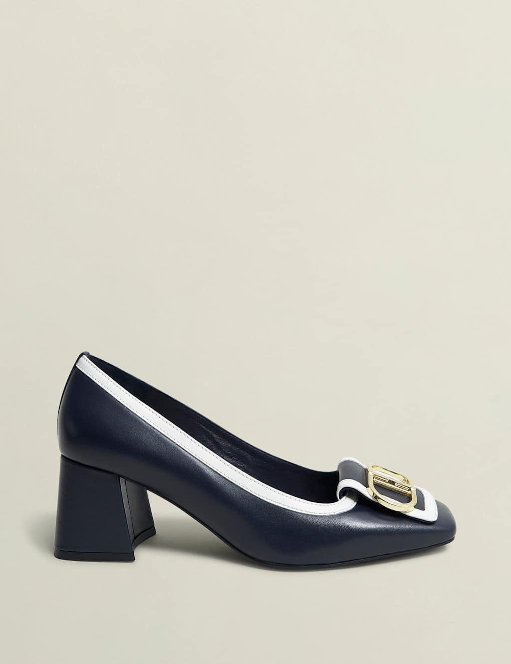 HOBBS Leather Block Heel Square Toe Court Shoes Blue