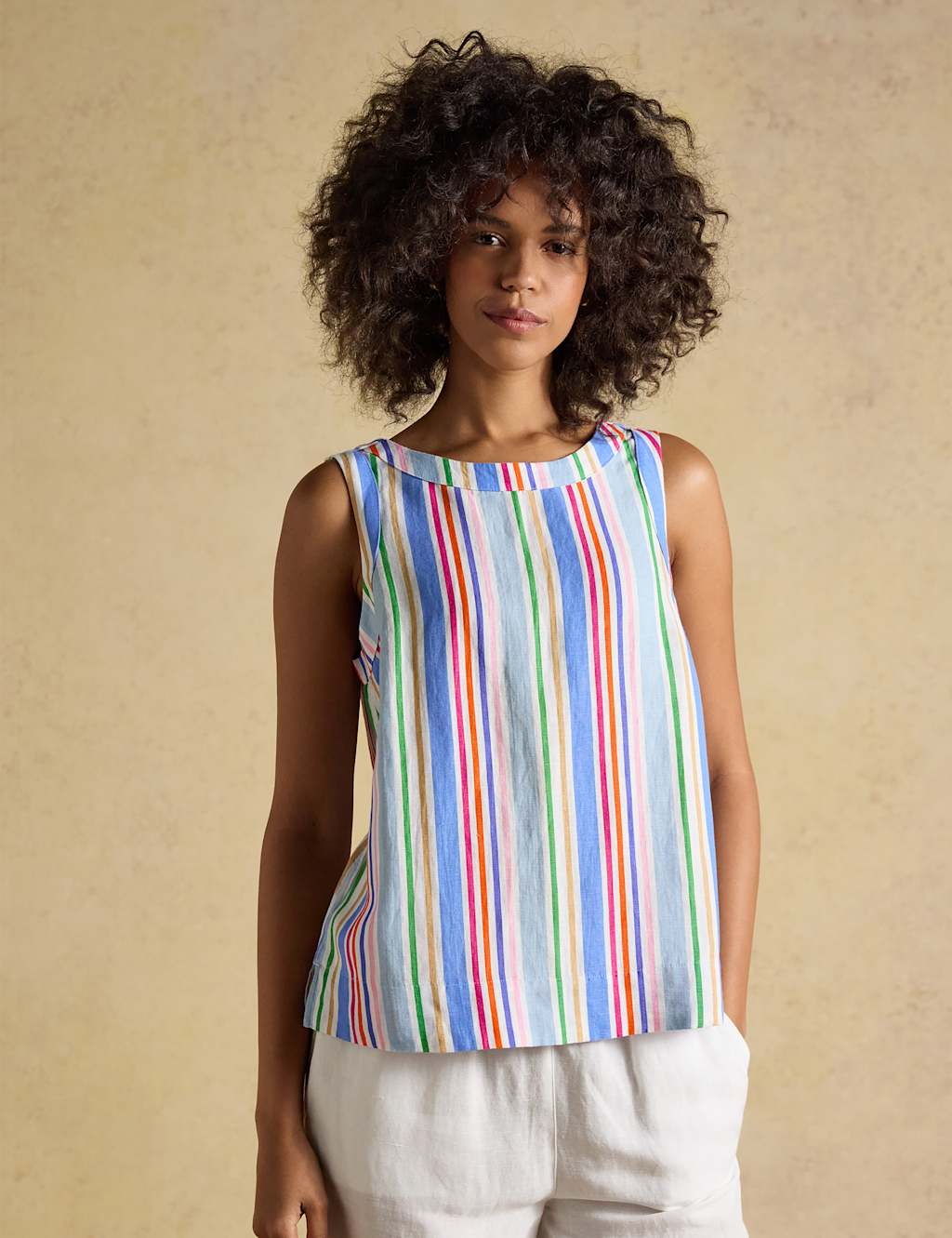 Joules Women's Linen Blend Striped Round Neck Blouse - 6 - Multi - Available at M&S