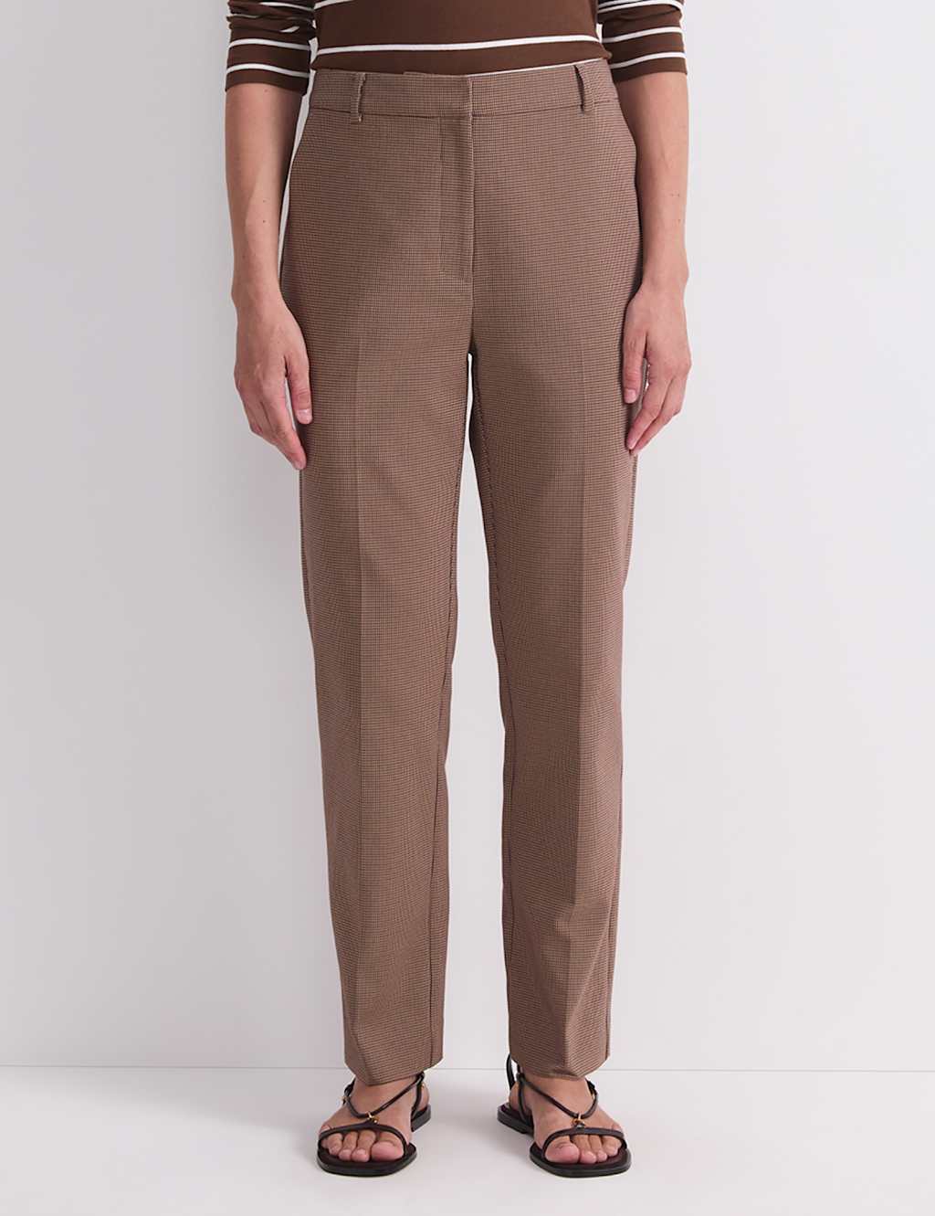 Sportscraft Women's Cotton Rich Checked Tapered Trousers - 12 - Brown - Available at M&S