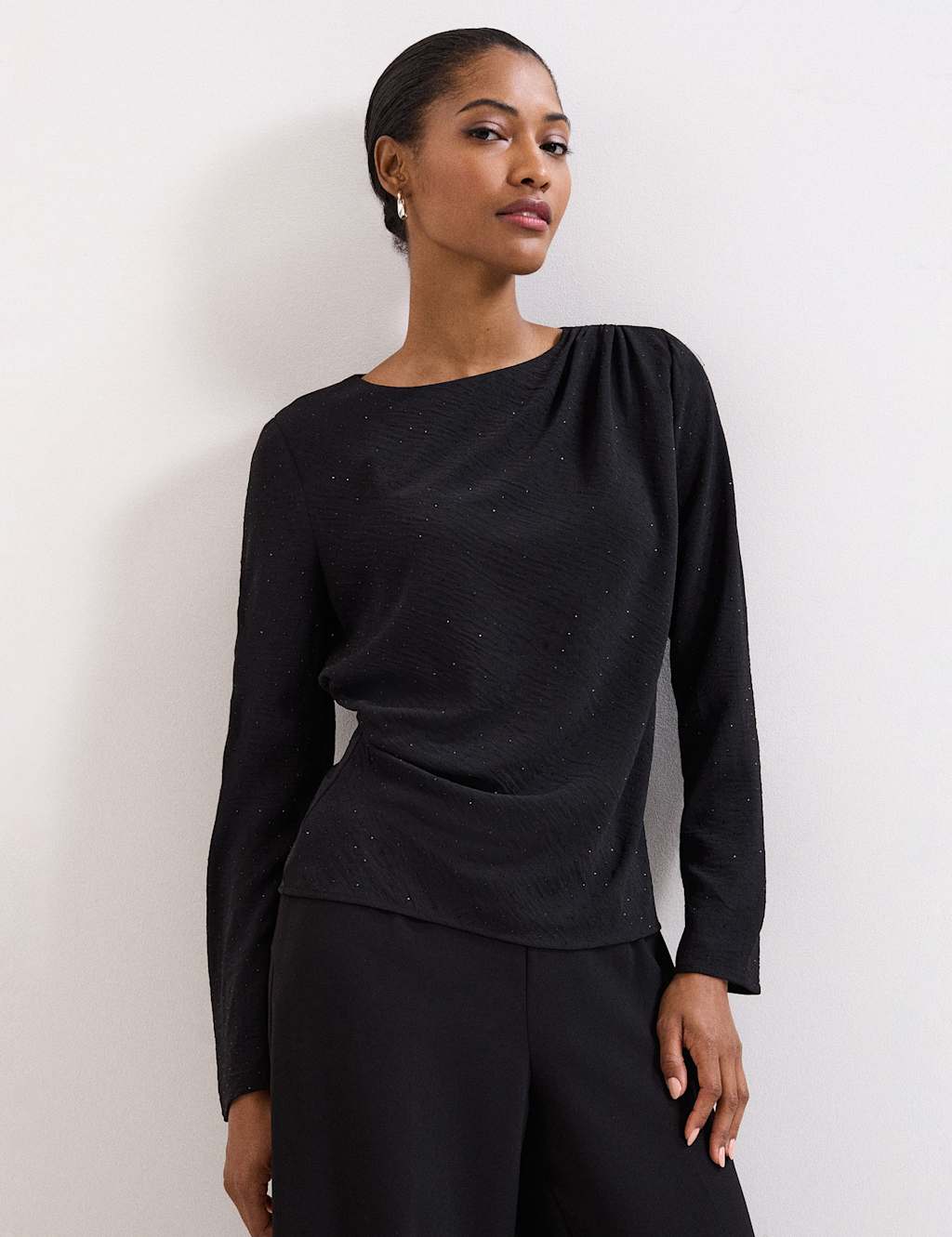 Phase Eight Embellished Draped Top Black