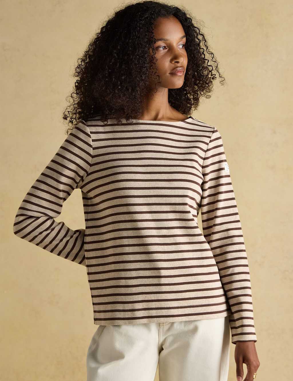 Joules Pure Cotton Striped Slash Neck Top Natural Mix