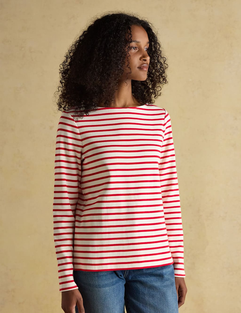 Joules Pure Cotton Striped Slash Neck Top White Mix