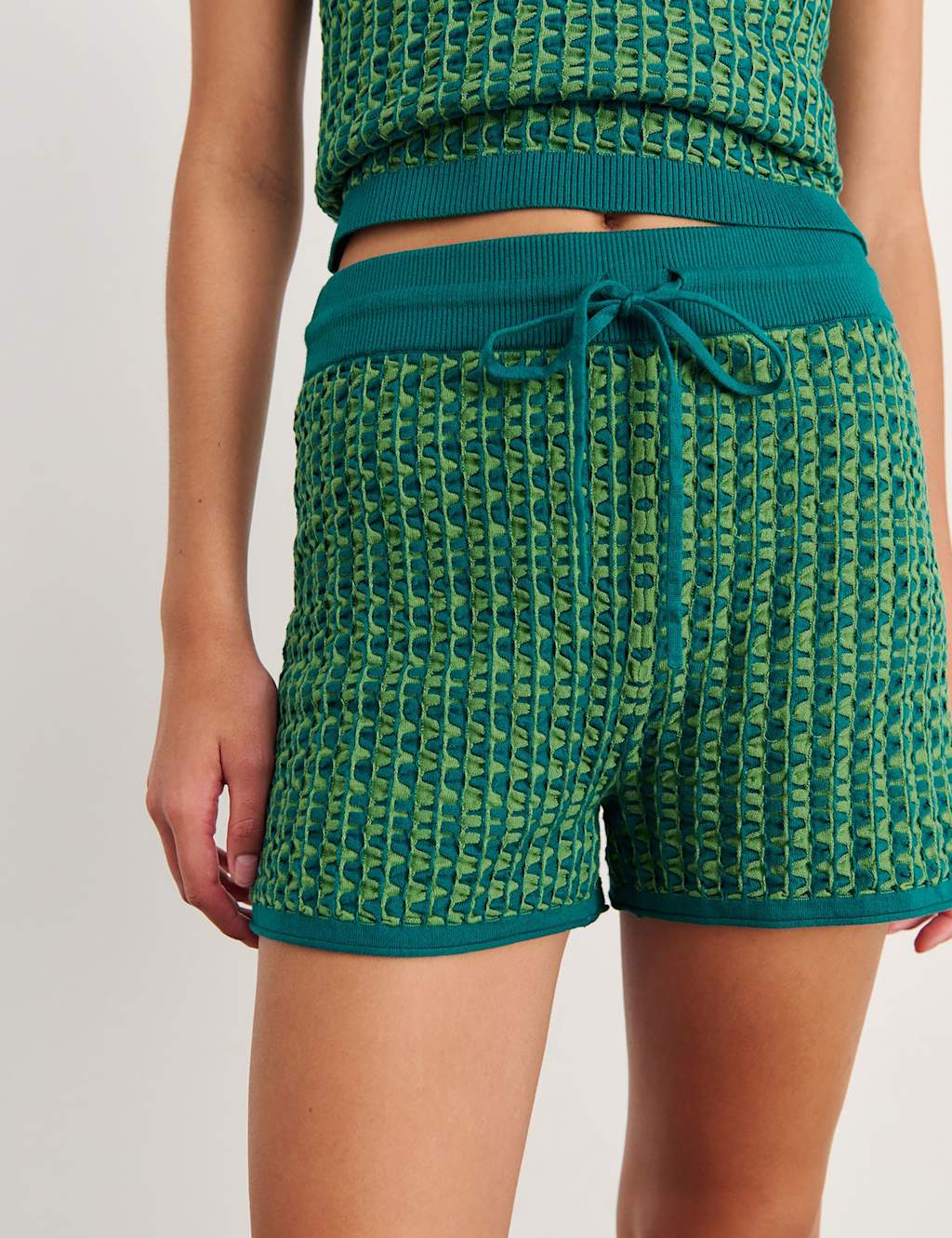 Jag Women's Pure Cotton Textured Knitted Shorts - 12 - Green - Available at M&S