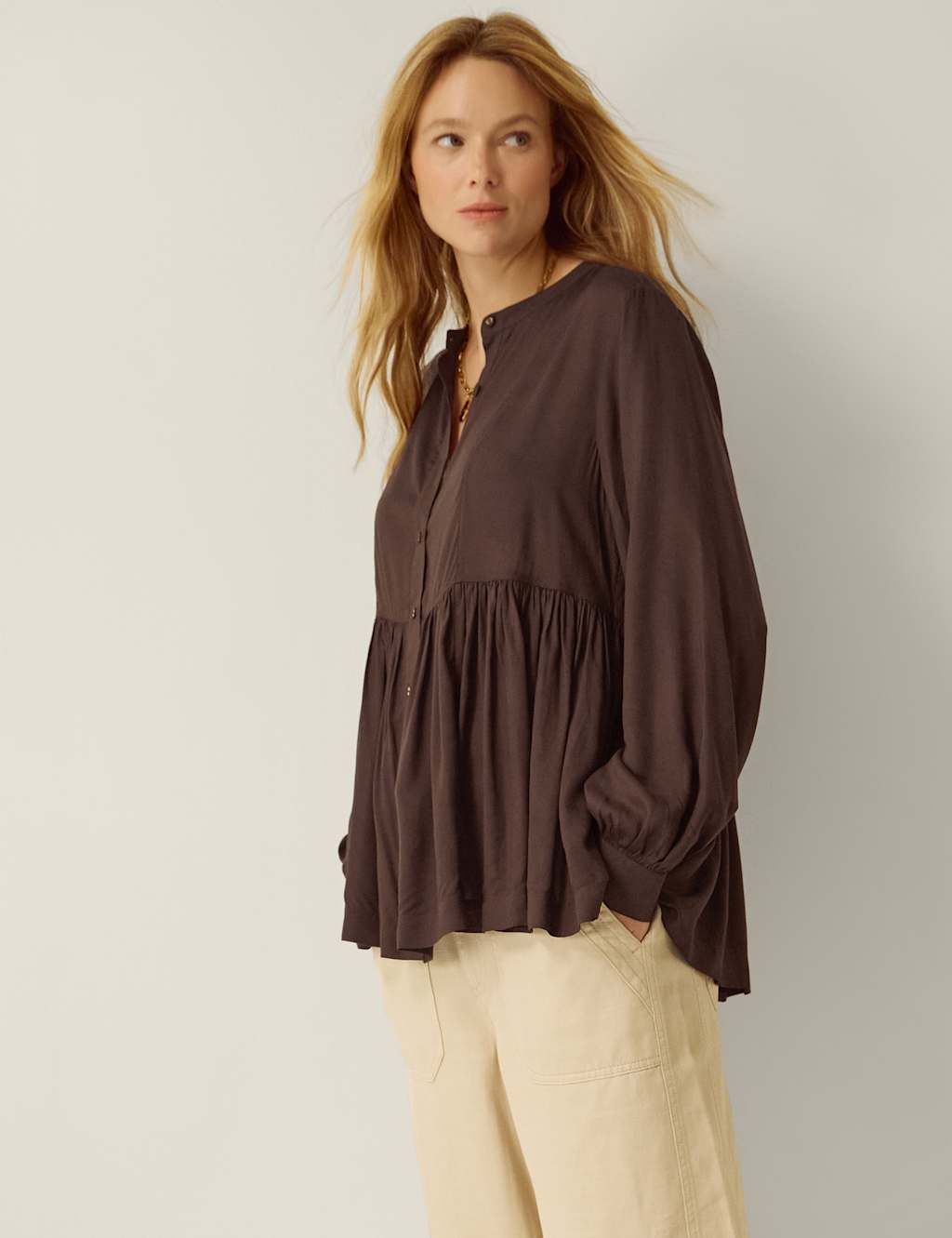 Monsoon Women's Peplum Blouse - Medium - Chocolate - Available at M&S