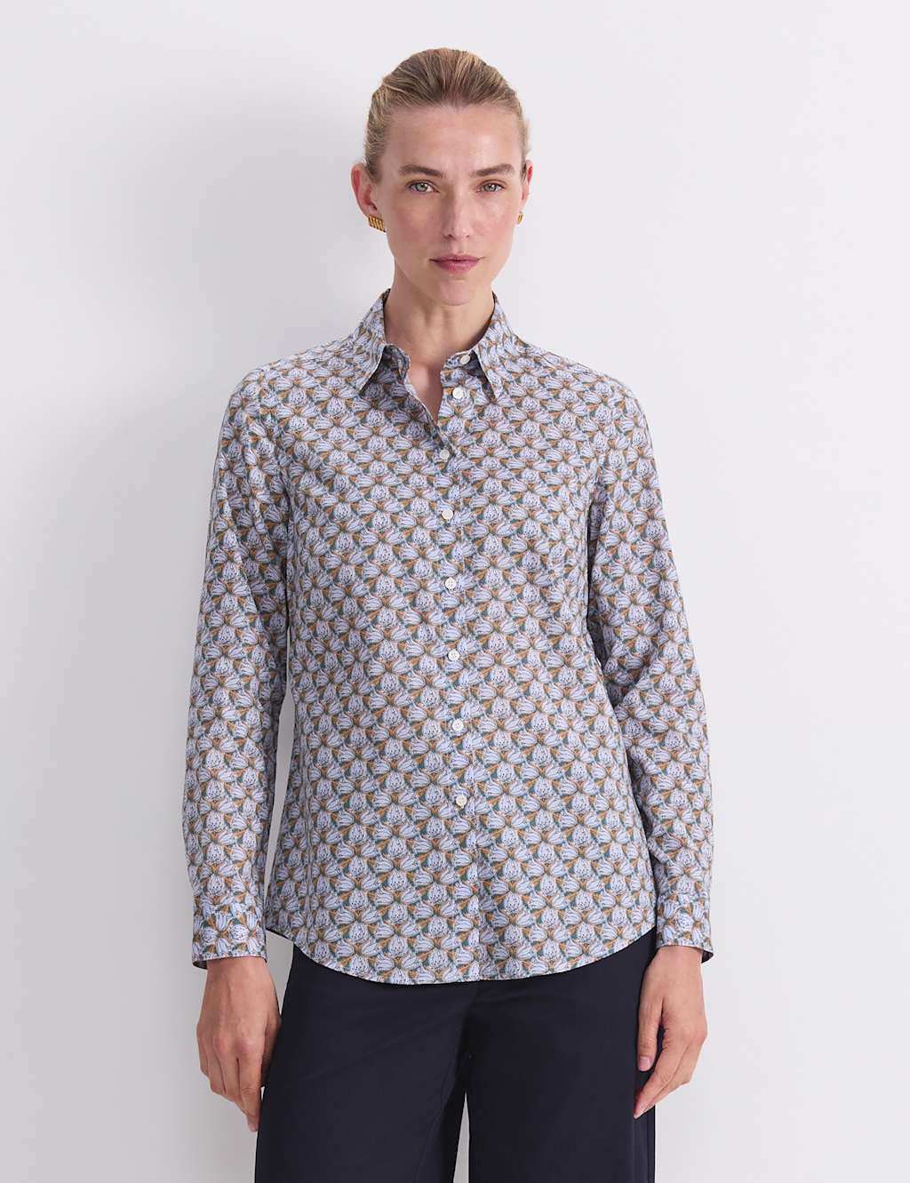 Sportscraft Women's Pure Cotton Floral Button Through Shirt - 12 - Blue - Available at M&S