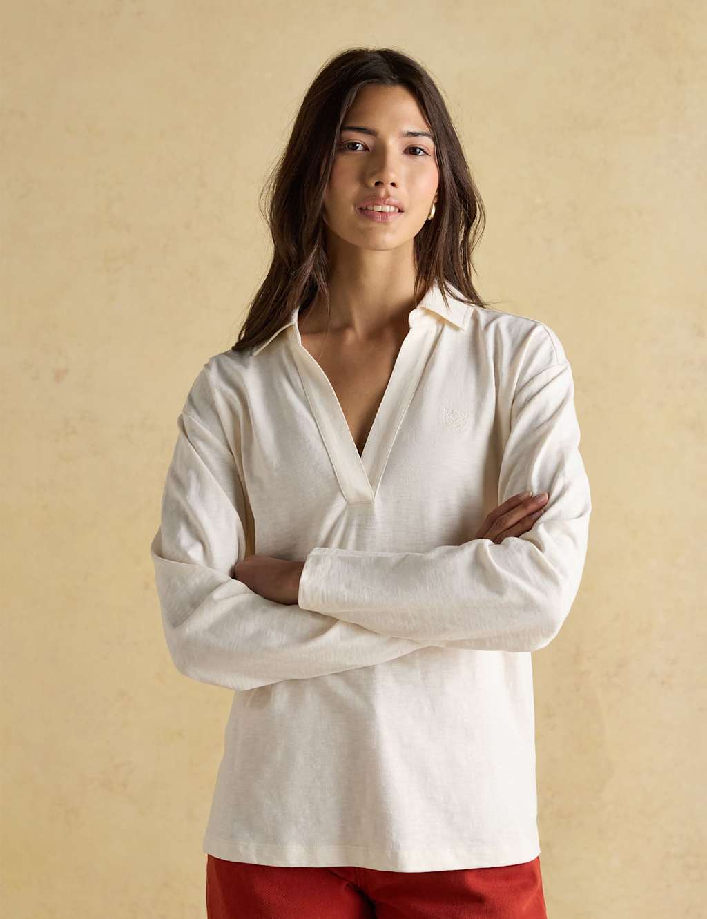 Joules Women's Pure Cotton Collared Long Sleeve Top - 12 - Cream, Cream