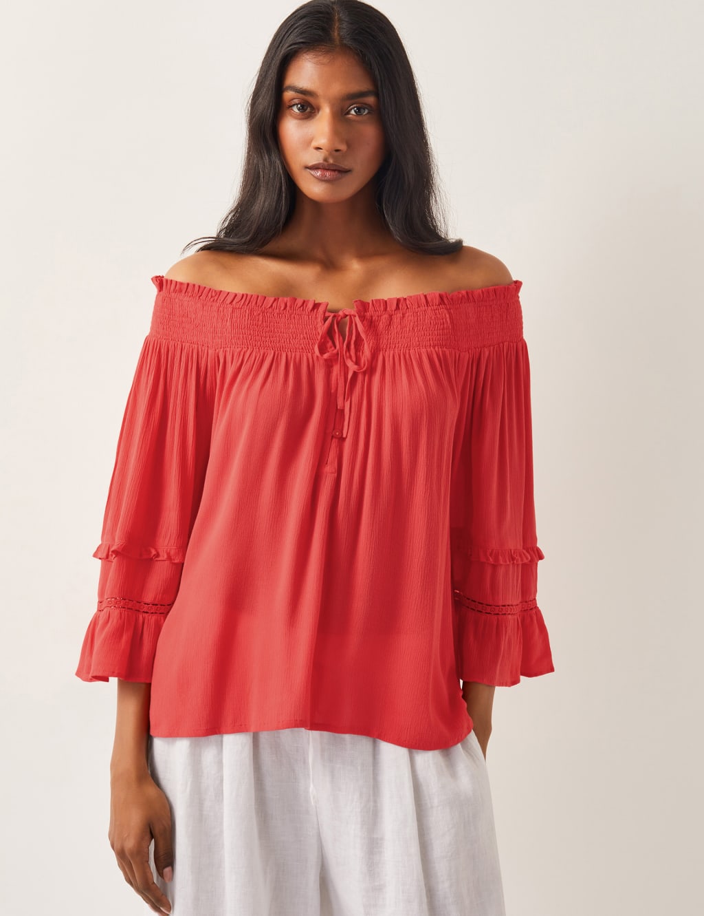 Shirred Bardot Top