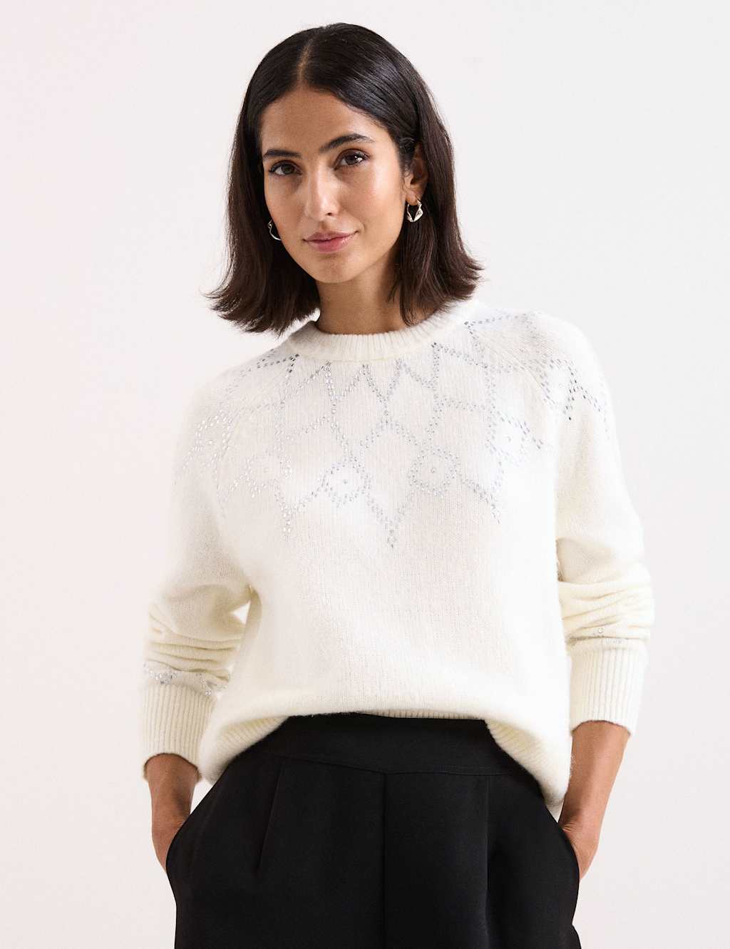 Phase Eight Embellished Crew Neck Jumper White