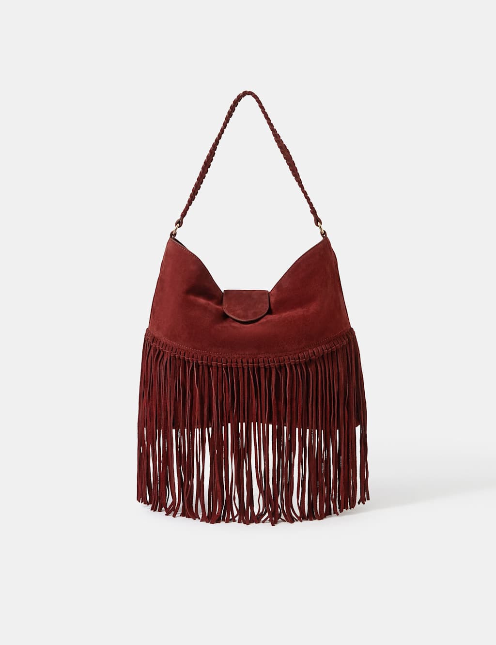 Accessorize Women's Suede Fringed Shoulder Bag - Burgundy - Available at M&S