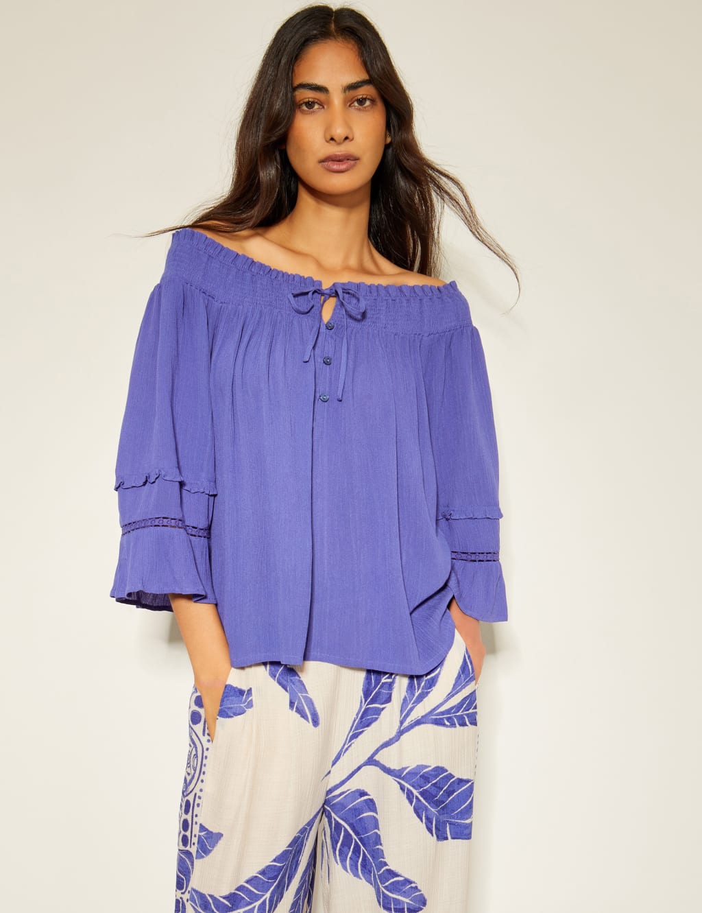 Smocked Detail Off The Shoulder Top