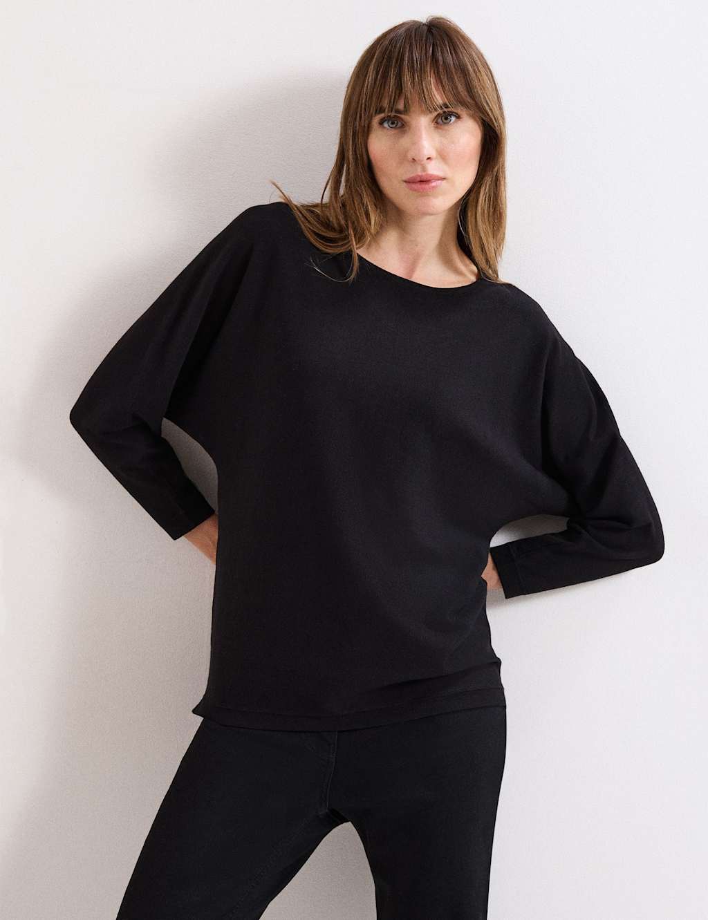 Phase Eight Textured Slash Neck Longline Jumper Black
