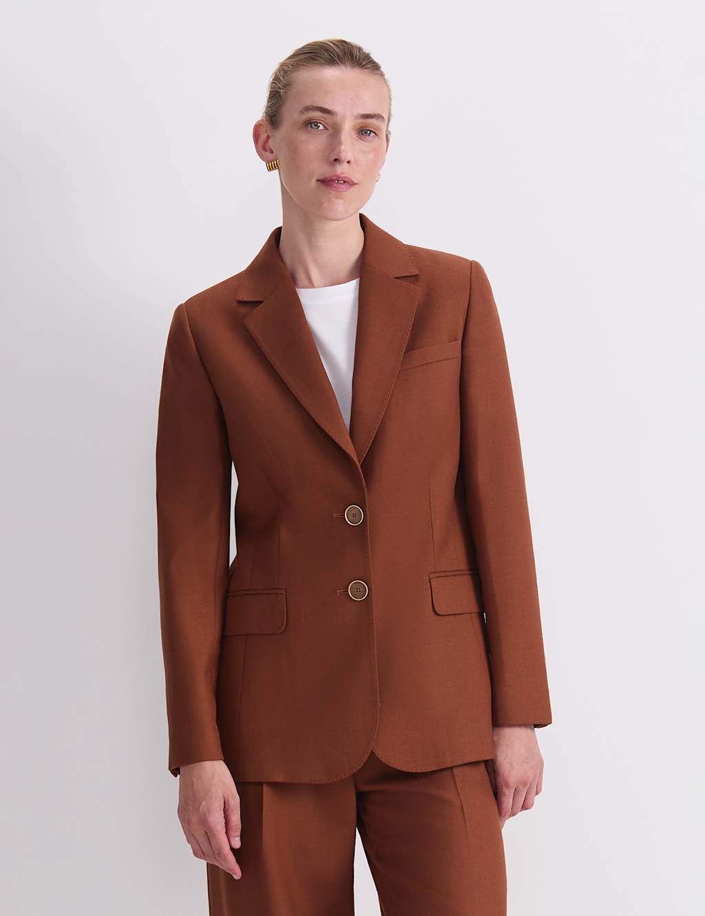 Sportscraft Women's Wool Rich Tailored Blazer - 8 - Brown - Available at M&S
