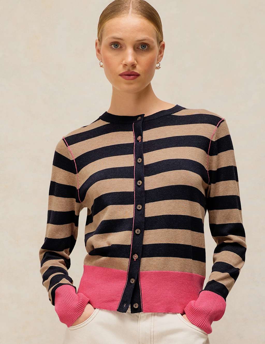 White Stuff Women's Pure Cotton Striped Cardigan - 10 - Navy Mix - Available at M&S