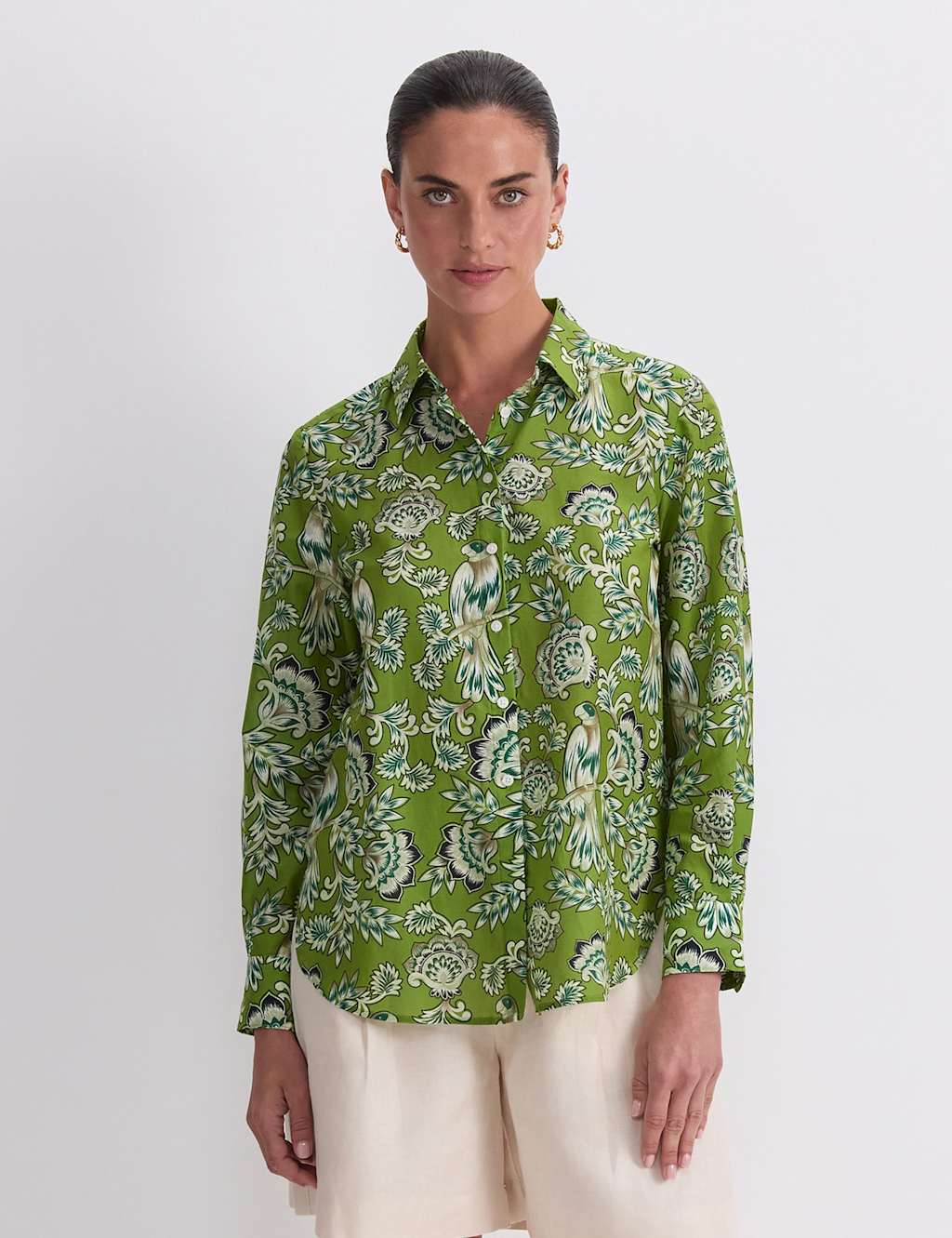 Sportscraft Women's Floral Shirt with Silk - 8 - Green - Available at M&S