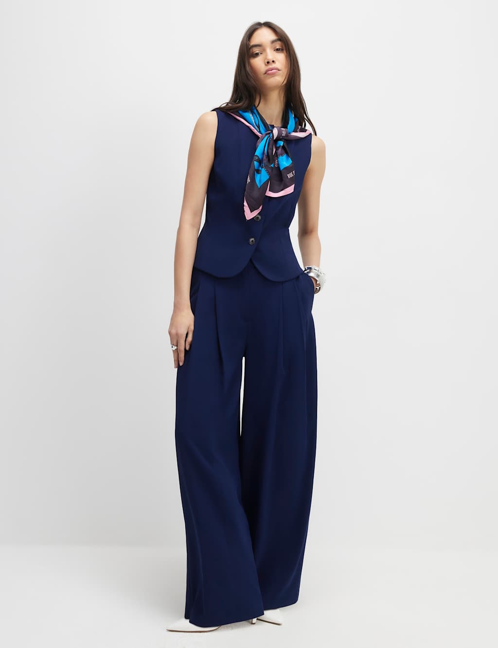 River Island Women's Wide Leg Trousers - 14 - Navy - Available at M&S