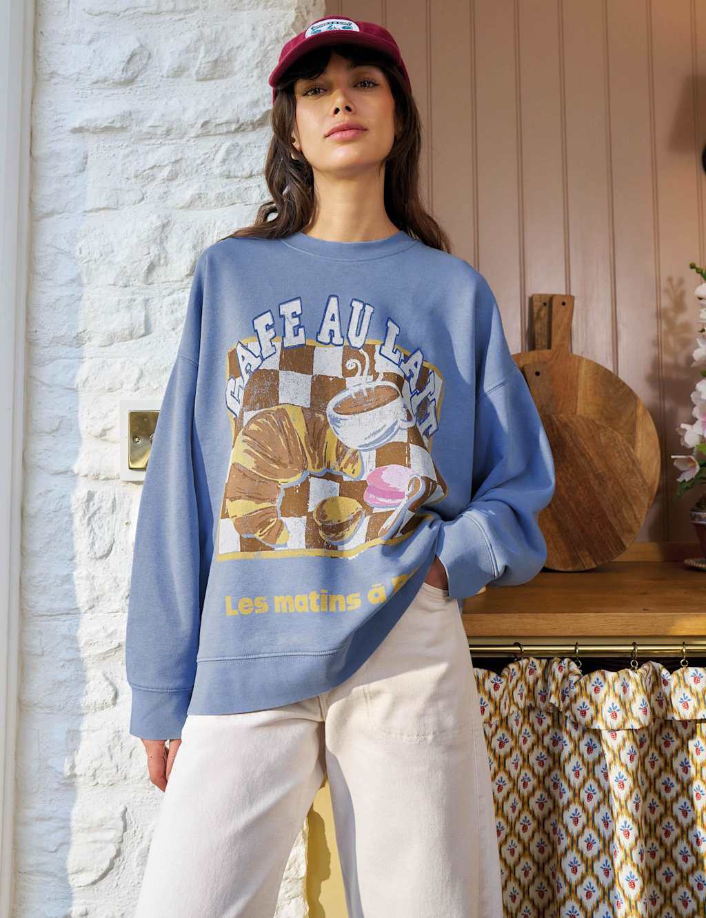 White Stuff Women's Cotton Rich Graphic Longline Sweatshirt - 16 - Blue Mix - Available at M&S
