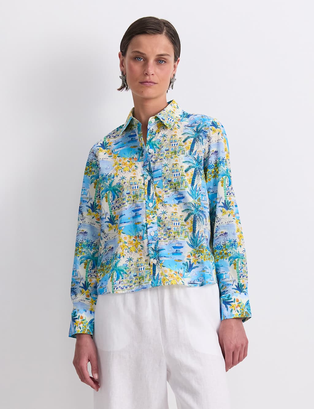 Sportscraft Women's Pure Cotton Printed Shirt - 8 - Blue - Available at M&S