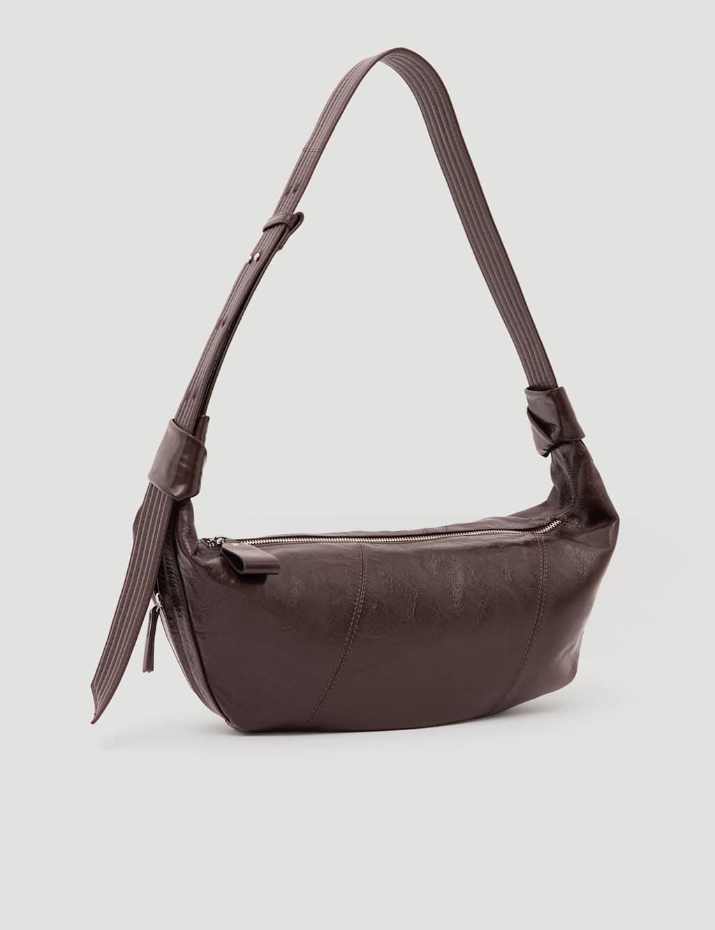 HUSH Oversized Leather Crescent Shoulder Bag Chocolate