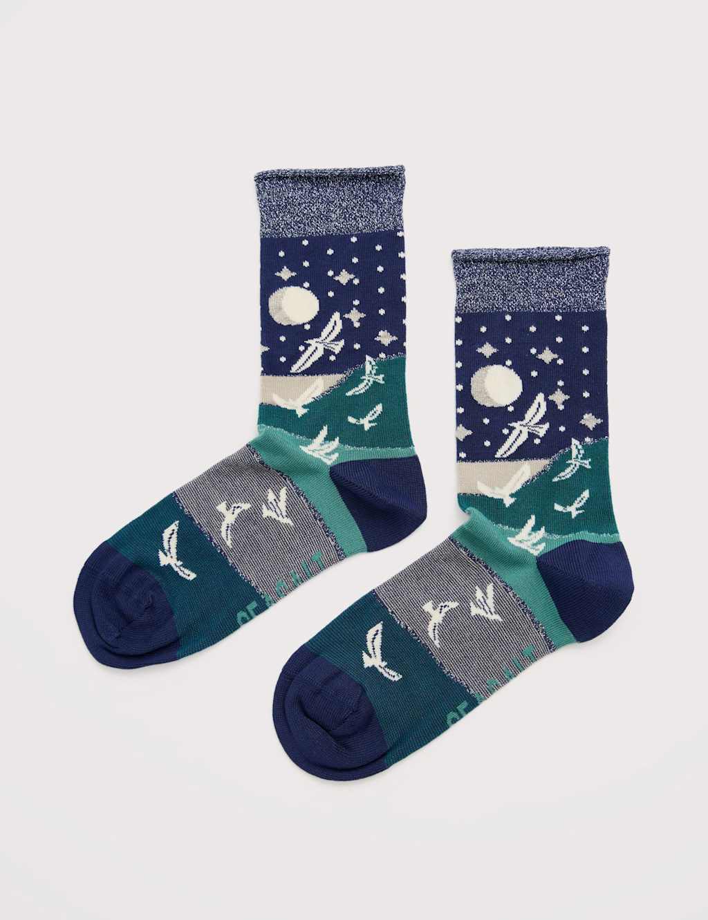 Seasalt Cornwall Snowy Scenes Ankle High Socks Teal Mix