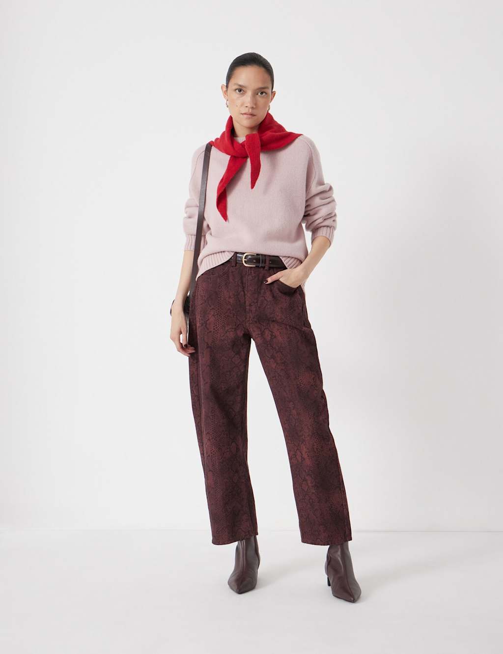 HUSH Mid Rise Animal Barrel Ankle Grazer Jeans Brown Mix