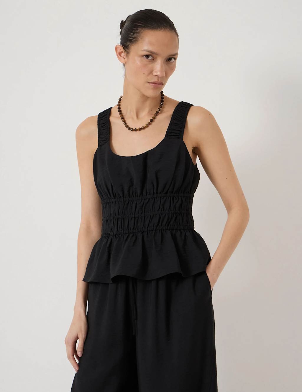 Hush Women's Gathered Straps Peplum Top - 12 - Black - Available at M&S