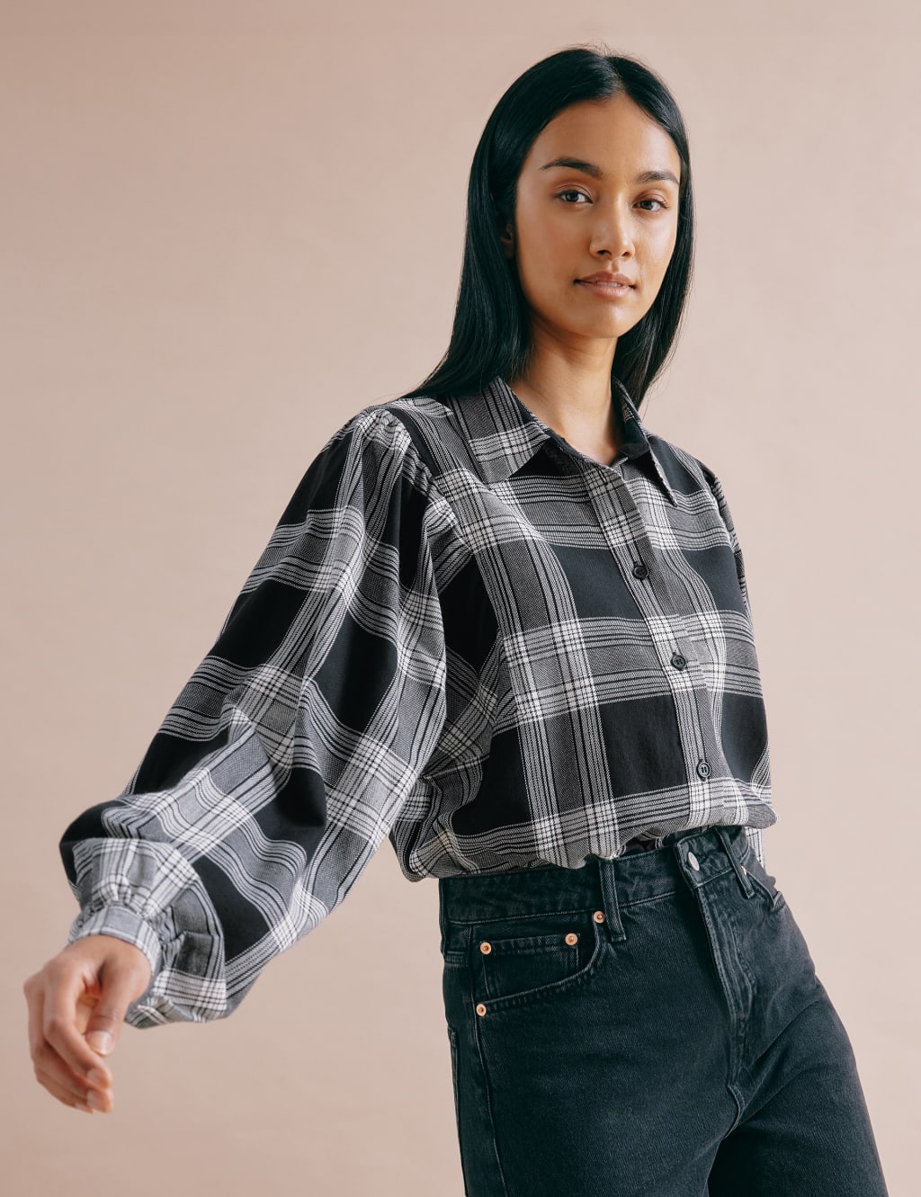 Pure Cotton Checked Collared Relaxed Shirt