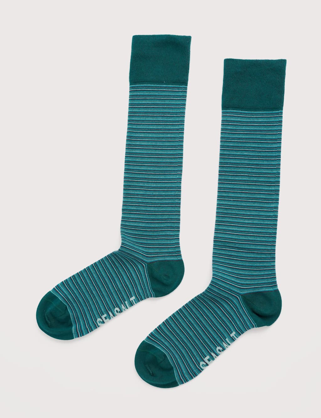 Seasalt Cornwall Cotton Rich Striped Knee High Socks Green Mix