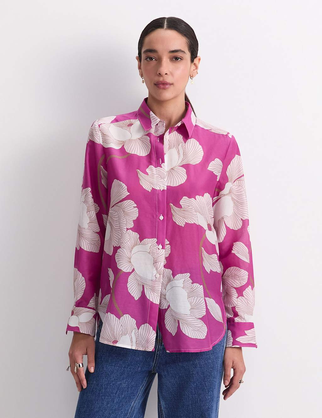 Sportscraft Women's Floral Shirt with Silk - 10 - Pink - Available at M&S