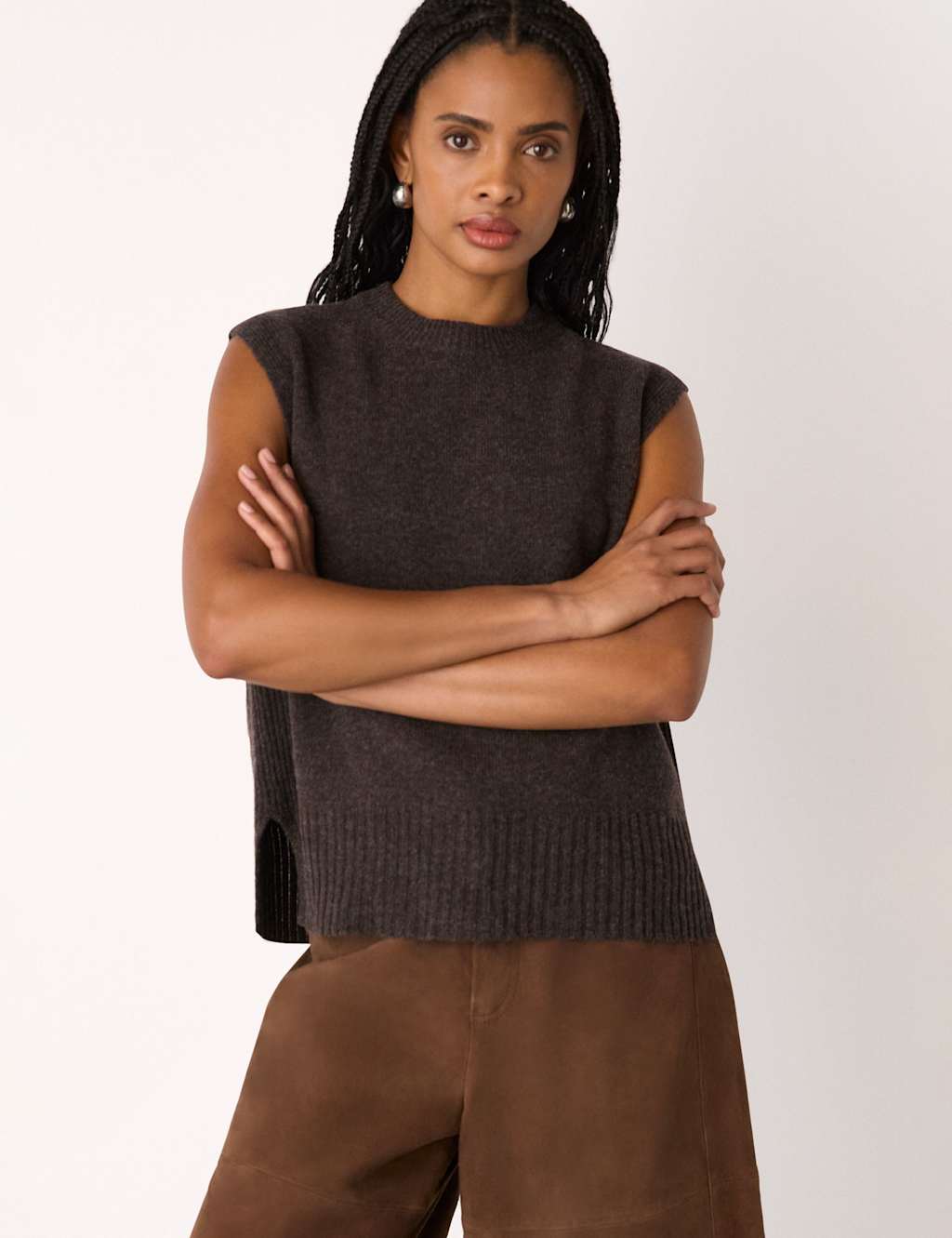 Whistles Women's Pure Wool Textured Knitted Vest - Extra Small - Brown - Available at M&S
