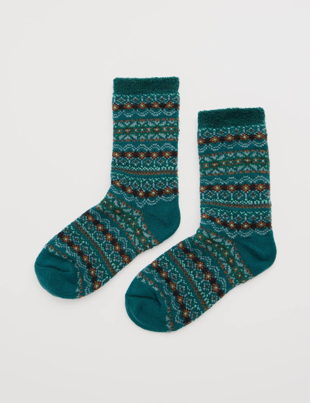 Seasalt Cornwall Fair Isle Fluffy Socks Teal Mix