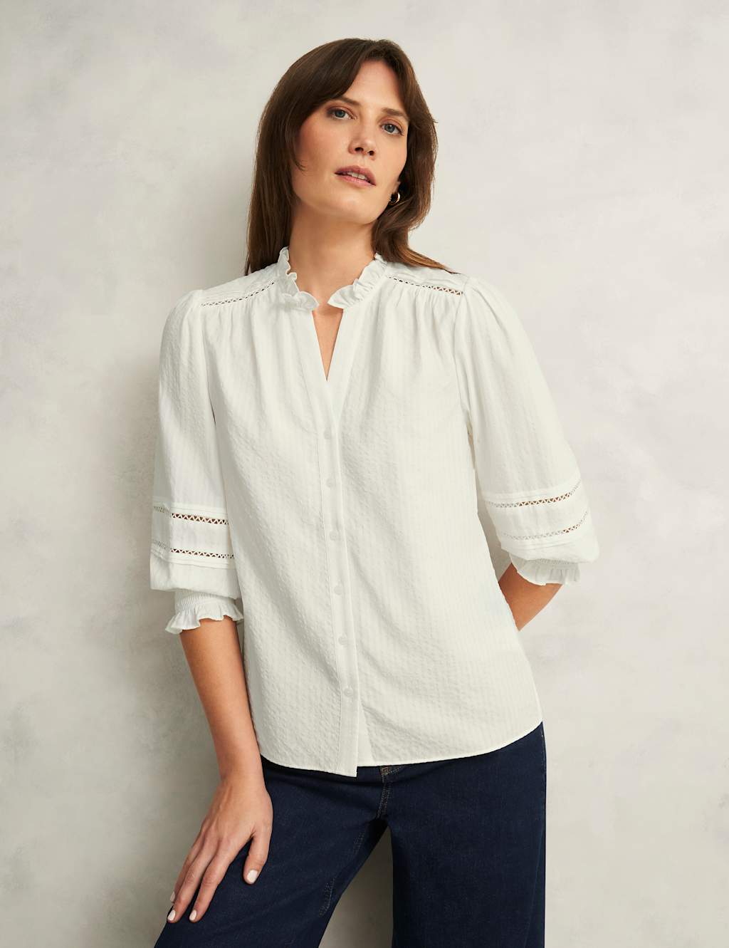 Cotton Blend Frill Detail Broderie Blouse