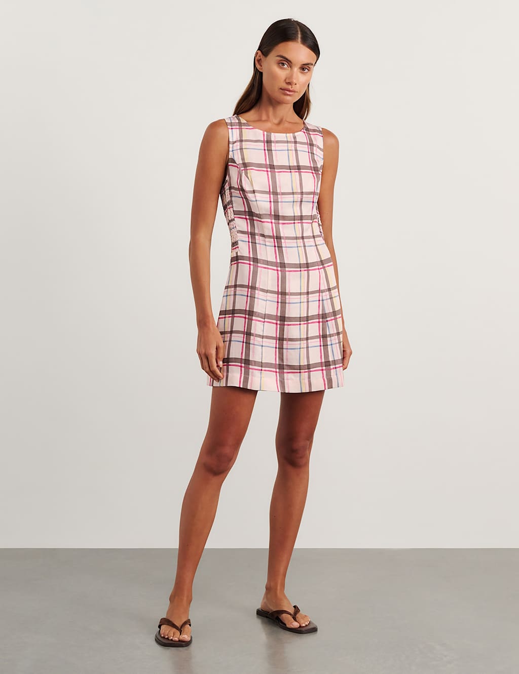 Jag Women's Lyocell Rich Painterly Checked Mini Dress - 12 - Pink Mix - Available at M&S