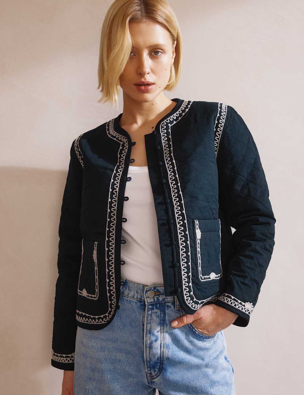Pure Cotton Embroidered Cropped Jacket