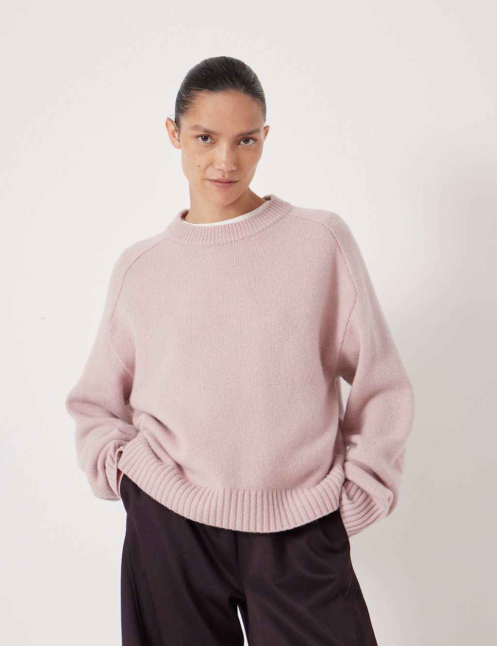 HUSH Pure Merino Wool Crew Neck Relaxed Jumper Soft Pink