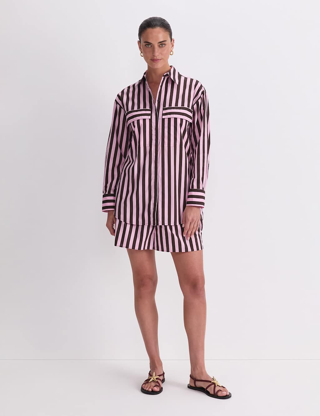 Sportscraft Women's Pure Cotton Striped Shirt - 10 - Pink Mix - Available at M&S