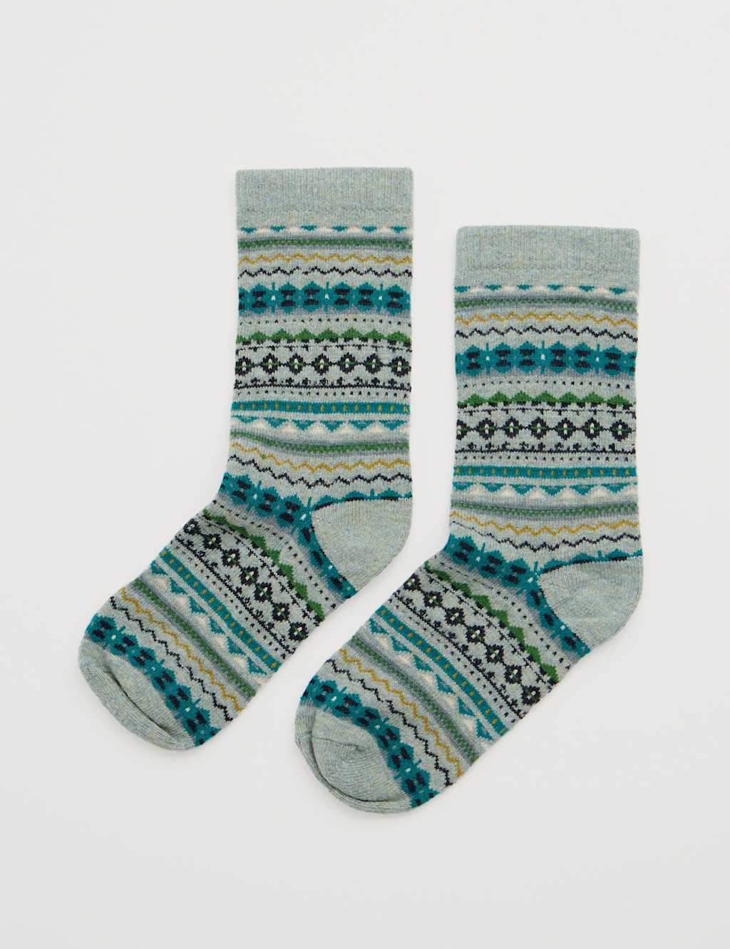 Seasalt Cornwall Fair Isle Ankle High Socks with Merino Wool Blue Mix