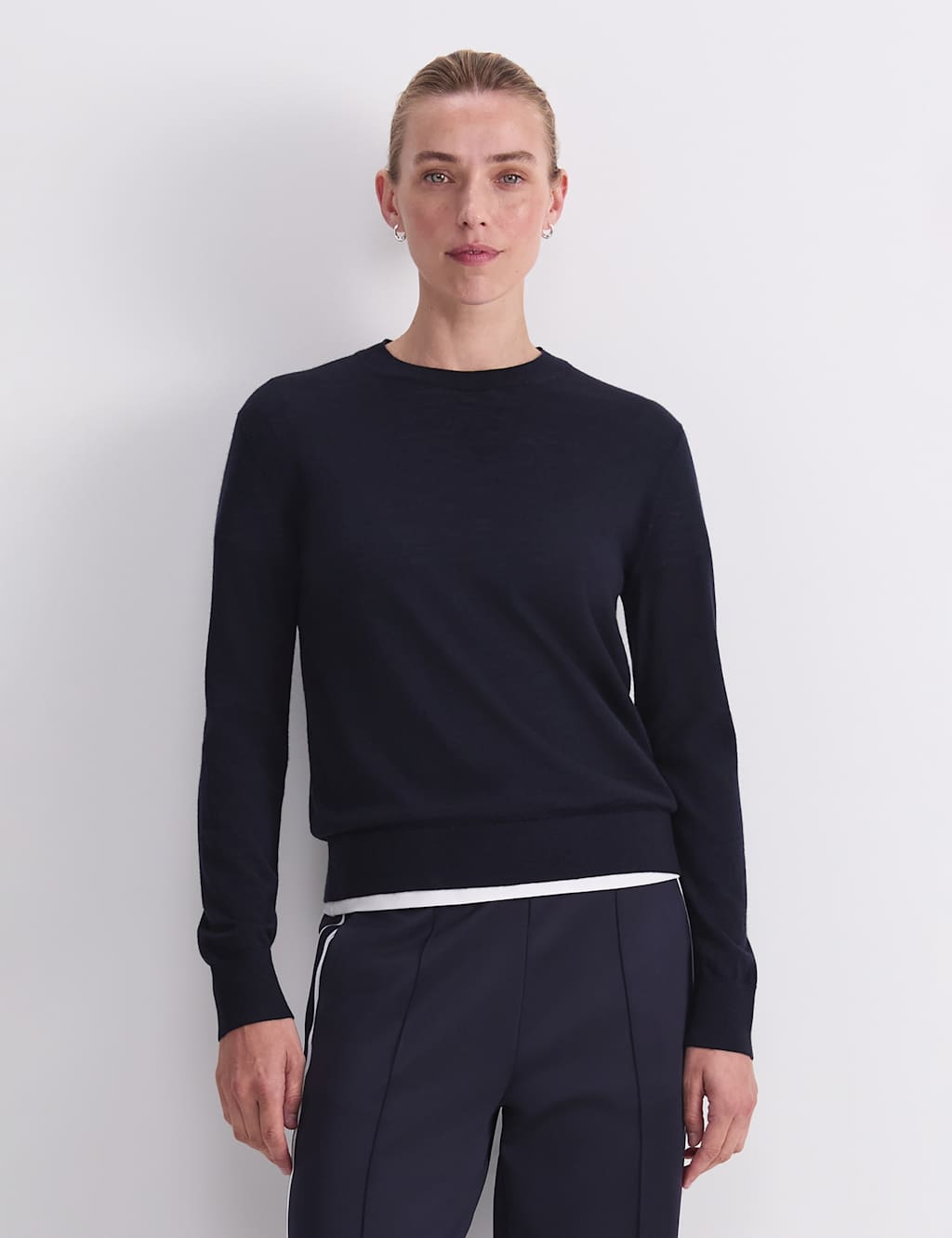 Sportscraft Women's Pure Wool Crew Neck Jumper - Medium - Navy - Available at M&S