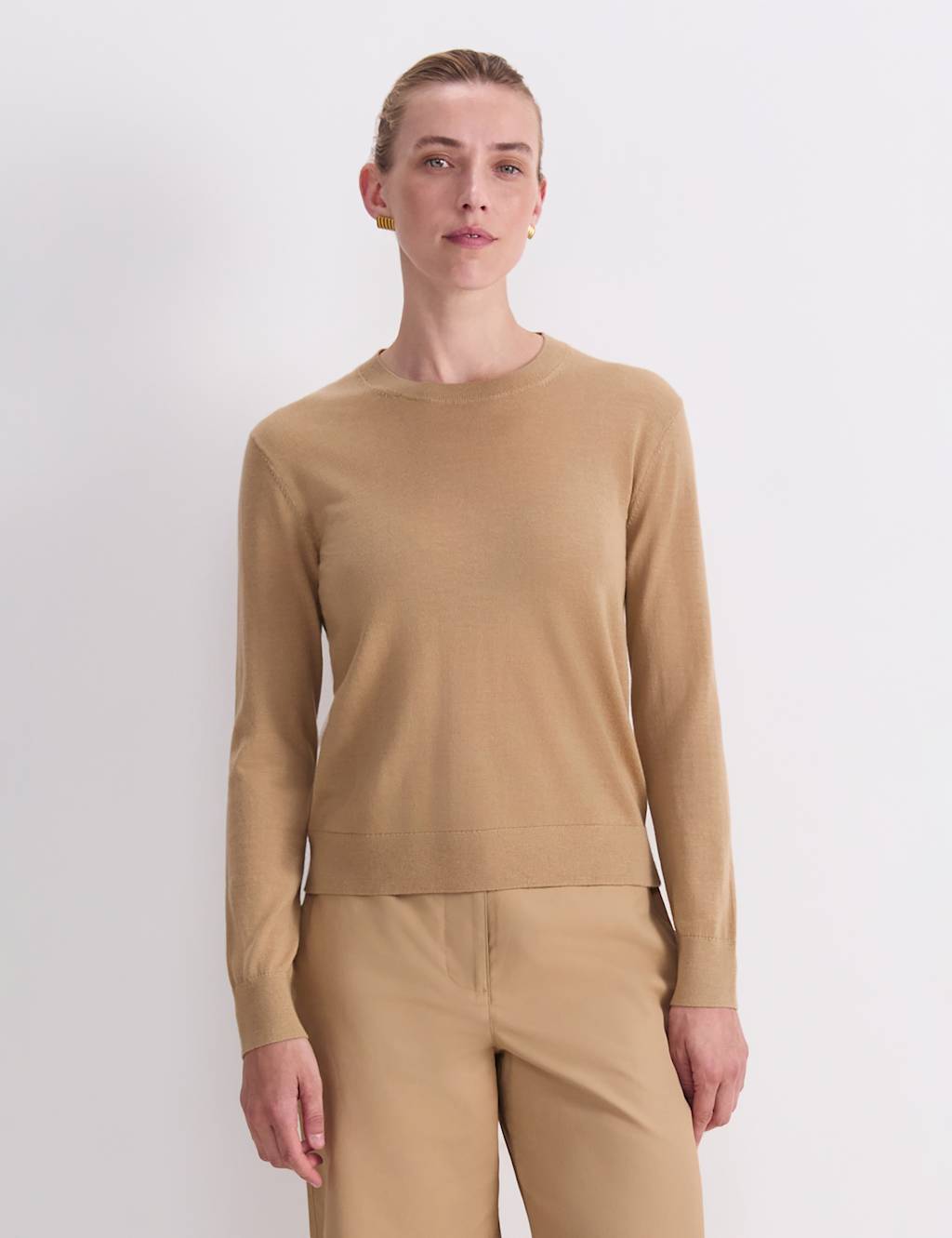 Sportscraft Women's Pure Wool Crew Neck Jumper - Small - Grey - Available at M&S