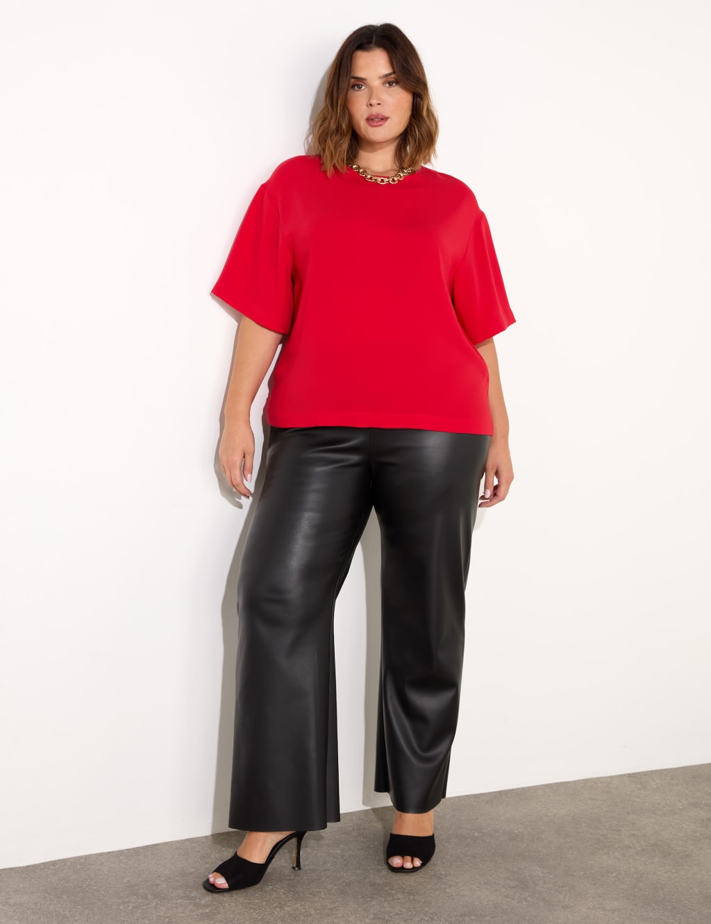 Leather Look Straight Leg Trousers