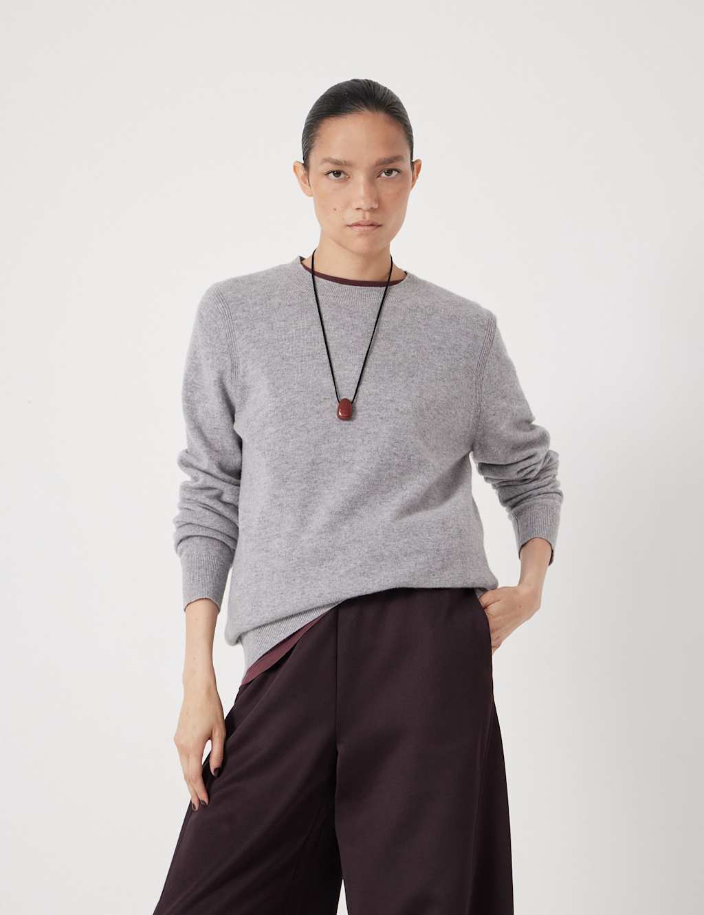 HUSH Pure Merino Wool Crew Neck Jumper Grey Marl