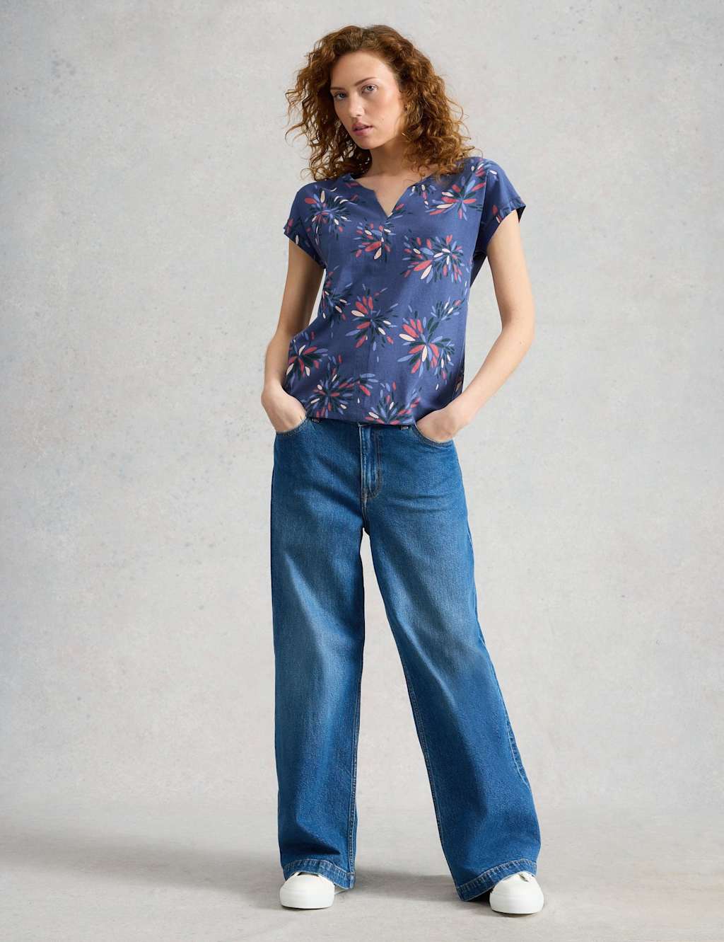 White Stuff Women's Pure Cotton Floral Print T-Shirt - 10 - Navy Mix - Available at M&S