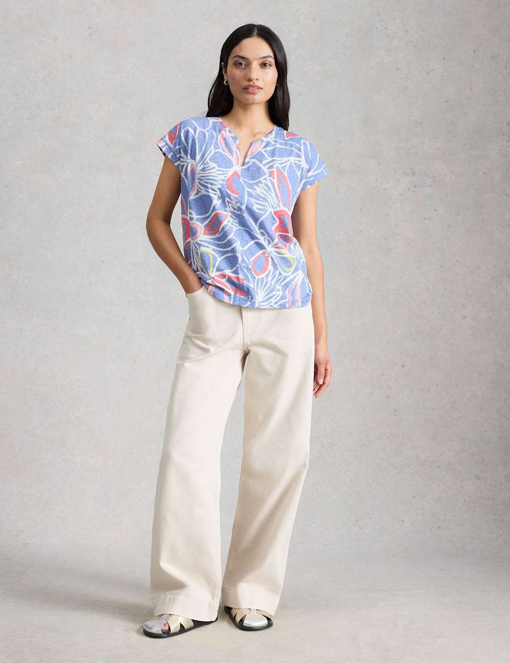 White Stuff Women's Pure Cotton Floral Print T-Shirt - 12 - Teal Mix - Available at M&S