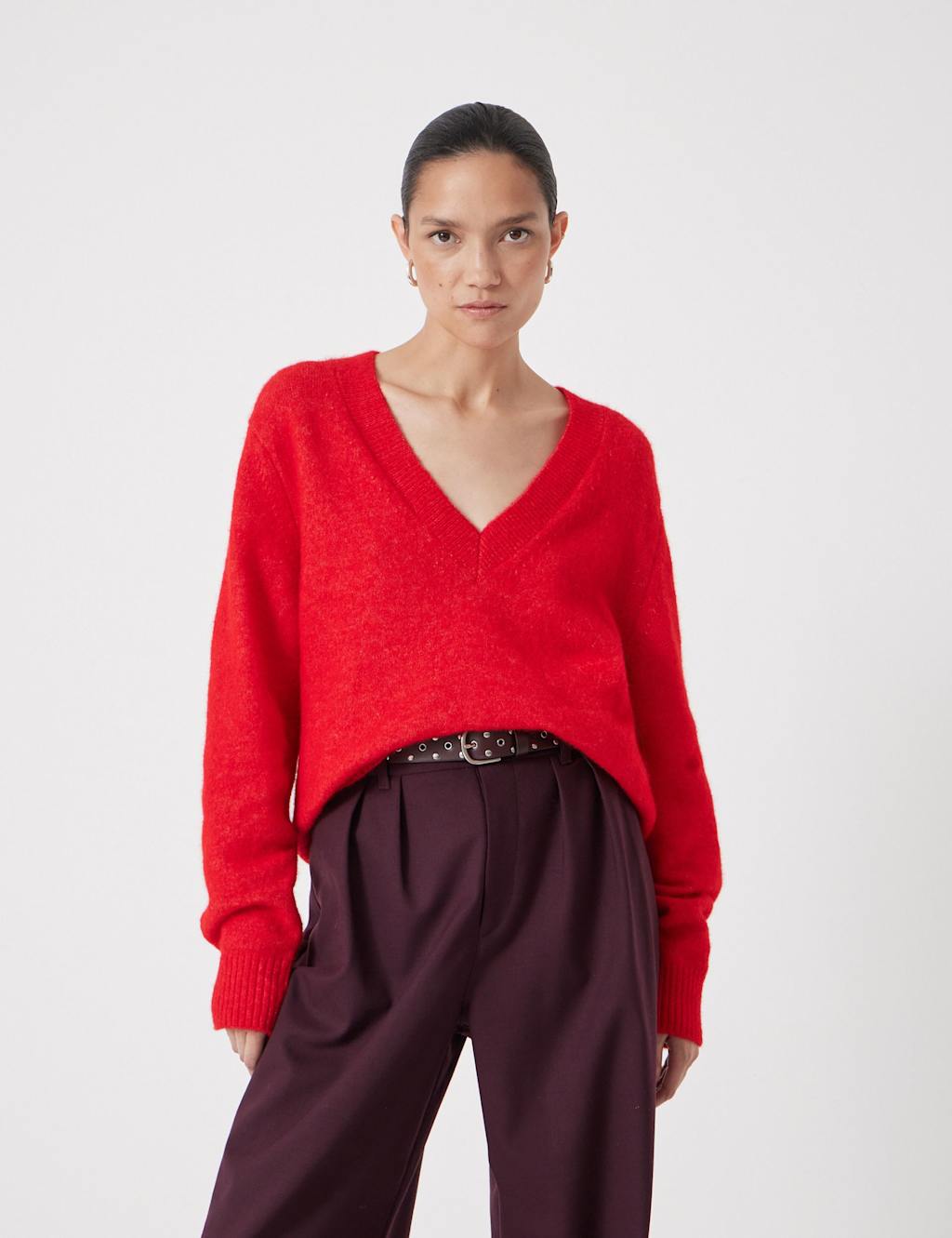 HUSH Wool Blend V-Neck Jumper Bright Red