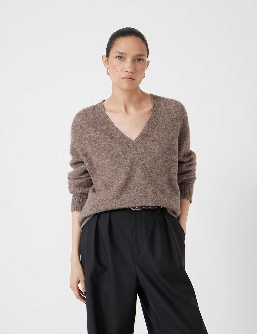 HUSH Wool Blend V-Neck Jumper Light Brown