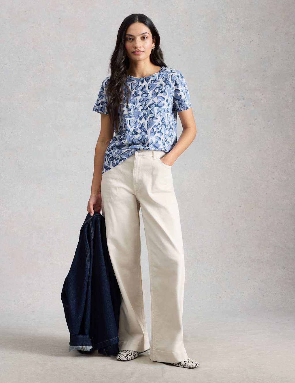 White Stuff Women's Pure Cotton Abstract Heart Print T-Shirt - 16 - Blue Mix - Available at M&S